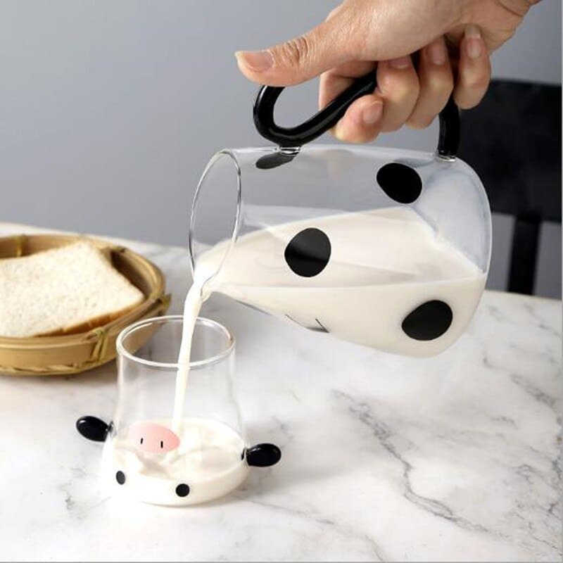 Borosilicate Glass Jar with Cow Design Cup