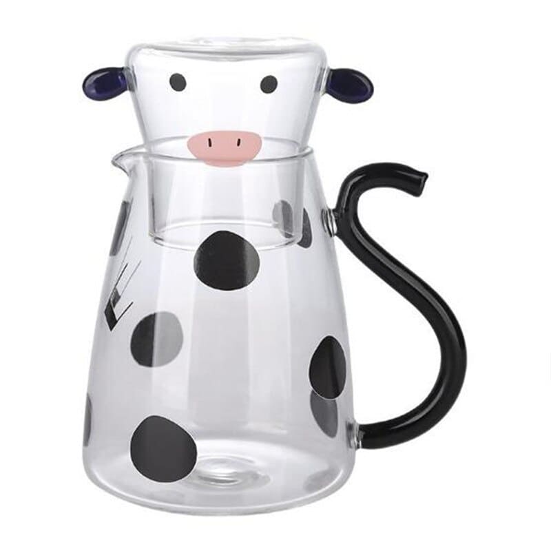 Borosilicate Glass Jar with Cow Design Cup