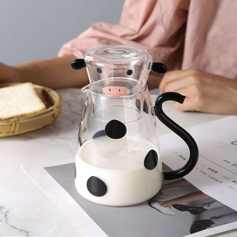 Borosilicate Glass Jar with Cow Design Cup