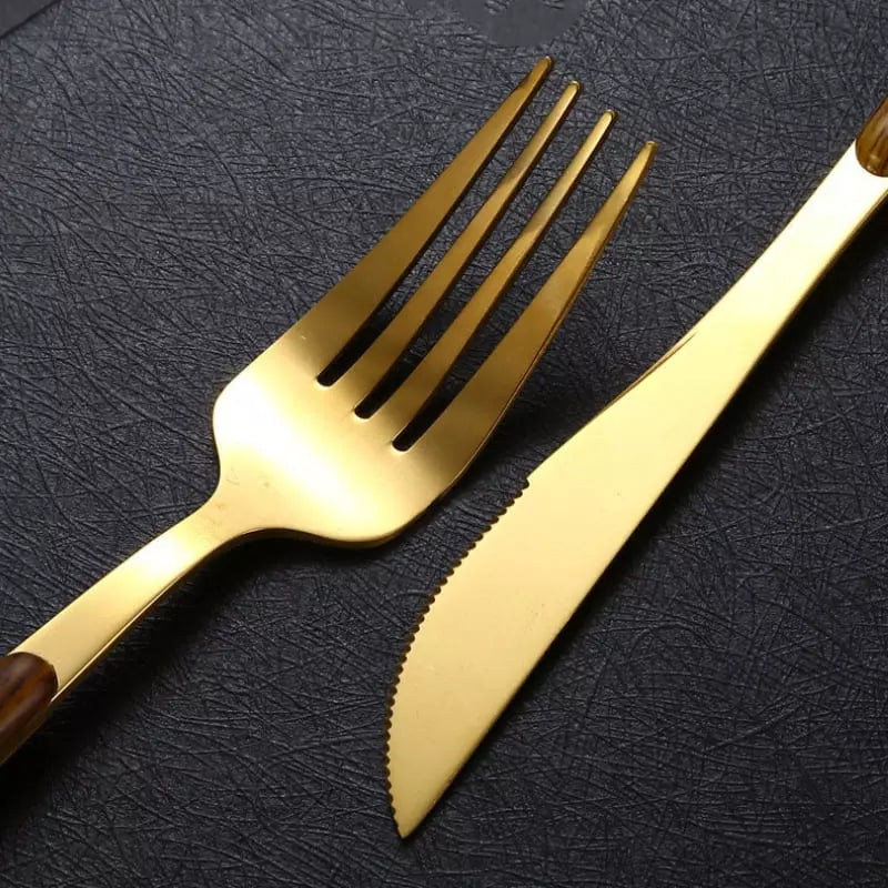 30-Piece Stainless Steel Flatware Set with Wooden Handles