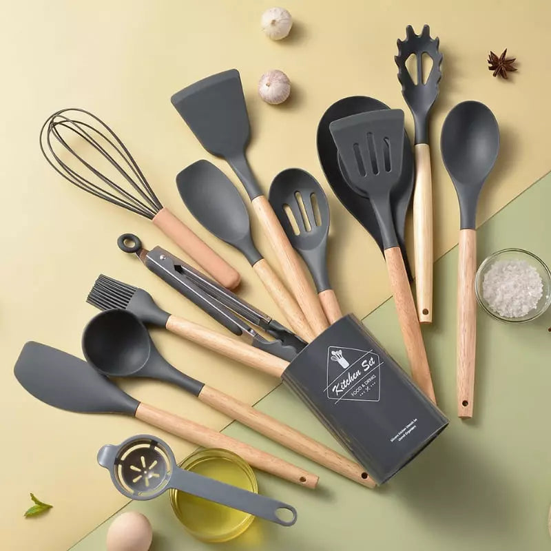 14-Piece Silicone Kitchen Utensil Kit with Organizer