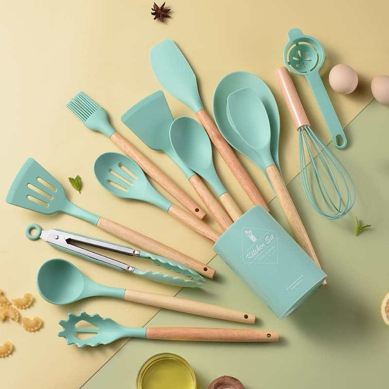 14-Piece Silicone Kitchen Utensil Kit with Organizer