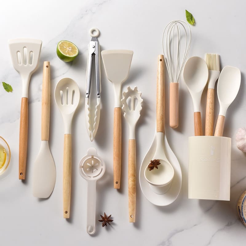 14-Piece Silicone Kitchen Utensil Kit with Organizer