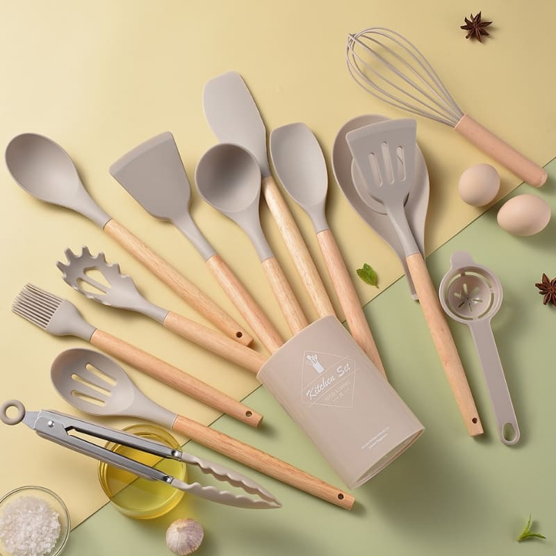 14-Piece Silicone Kitchen Utensil Kit with Organizer