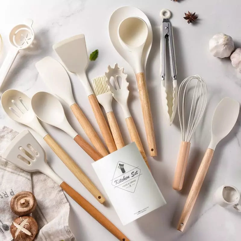14-Piece Silicone Kitchen Utensil Kit with Organizer