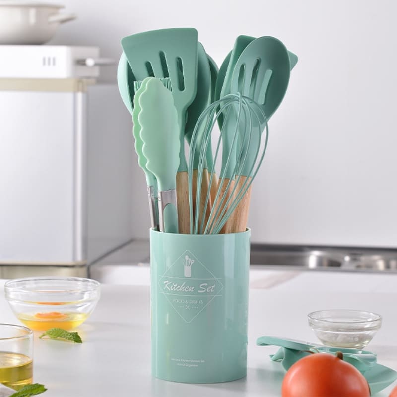 14-Piece Silicone Kitchen Utensil Kit with Organizer
