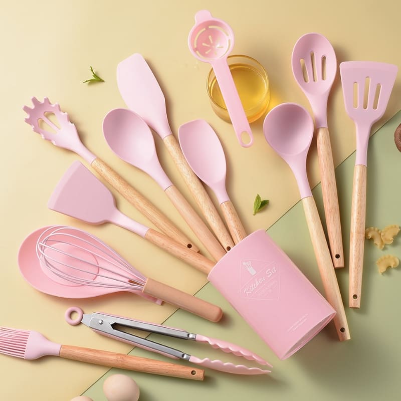 14-Piece Silicone Kitchen Utensil Kit with Organizer