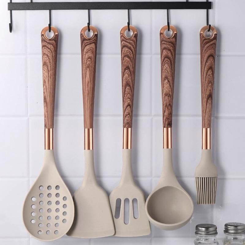 10-Piece Silicone Kitchen Utensil Kit with Organizer in Rose
