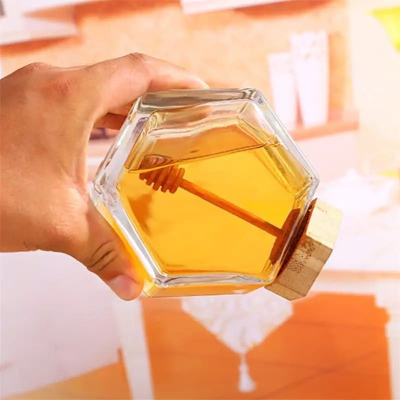 Glass Honey Jar with Wooden Lid and Spoon
