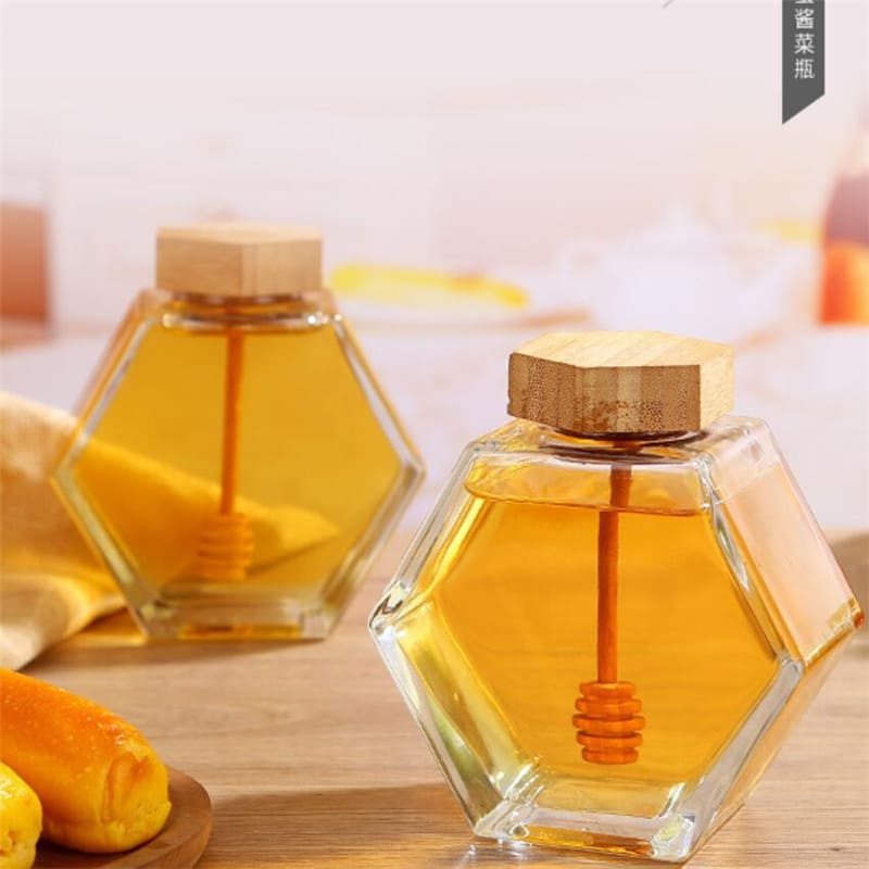 Glass Honey Jar with Wooden Lid and Spoon