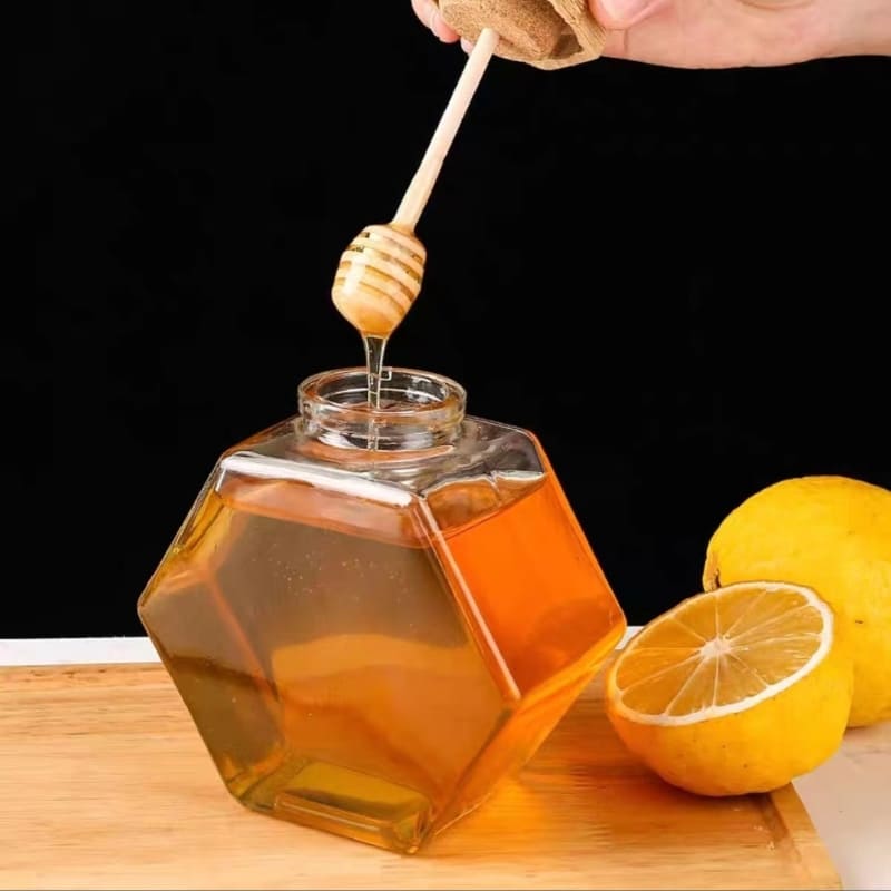 Glass Honey Jar with Wooden Lid and Spoon