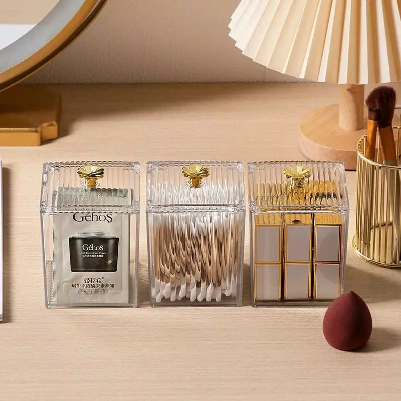 Acrylic Cotton Swab and Cotton Organizer with Lid