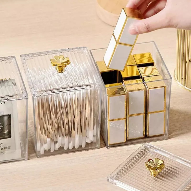 Acrylic Cotton Swab and Cotton Organizer with Lid