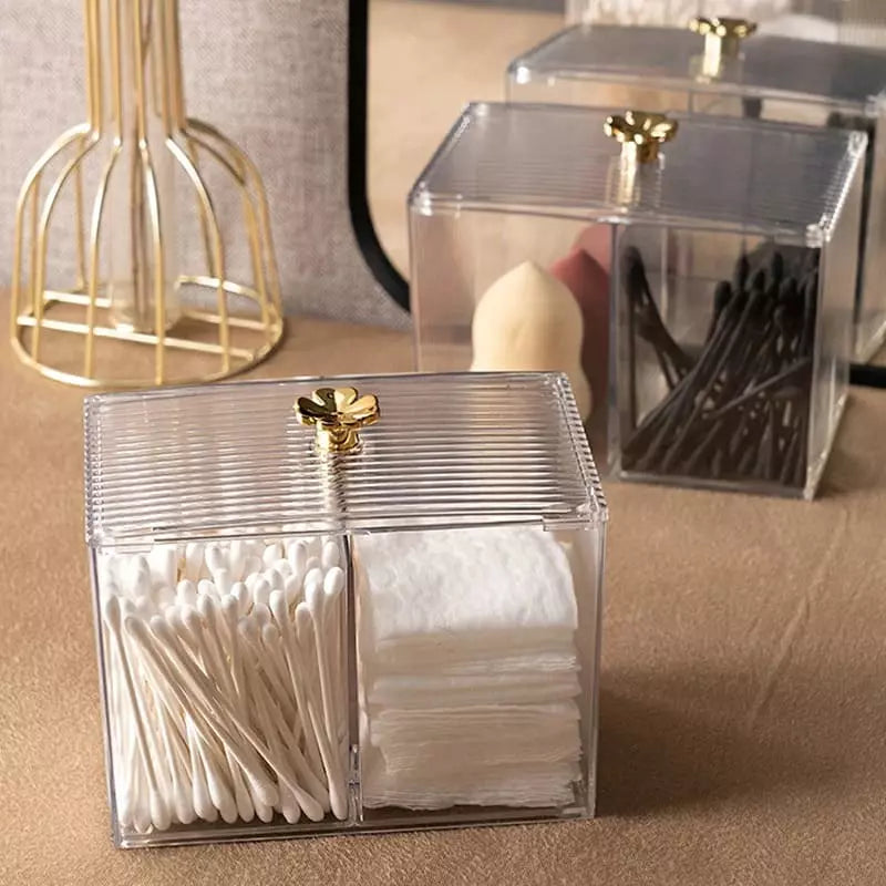 Acrylic Cotton Swab and Cotton Organizer with Lid