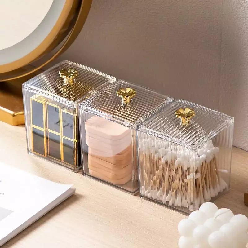 Acrylic Cotton Swab and Cotton Organizer with Lid
