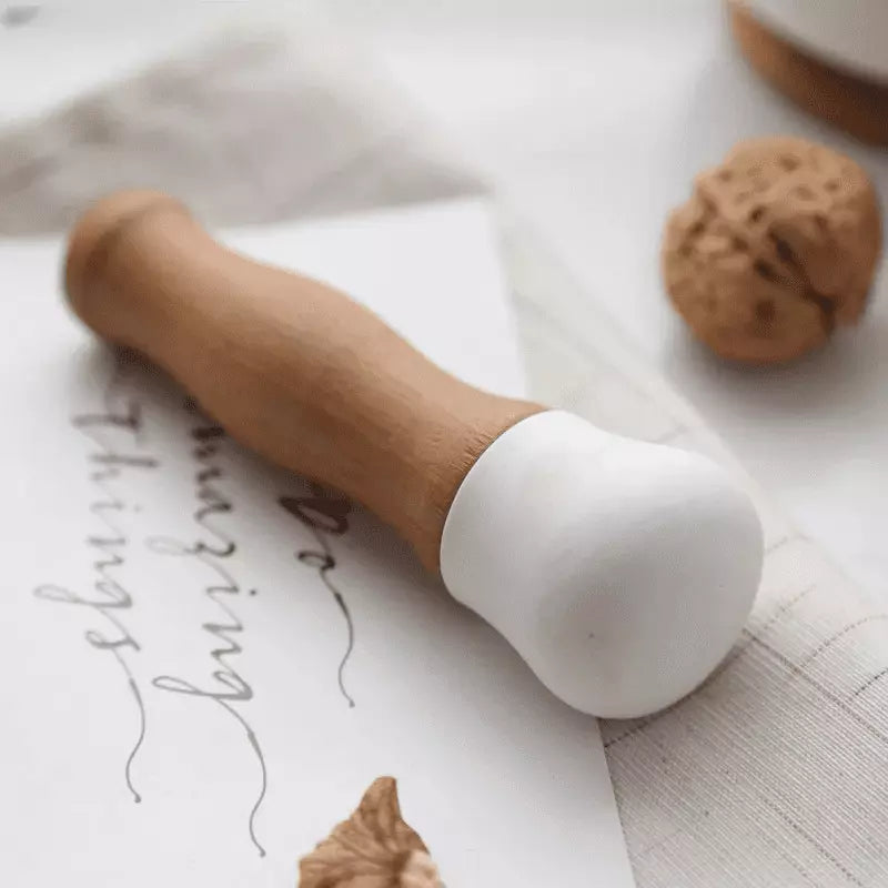 Ceramic Mortar and Pestle with Wooden Base