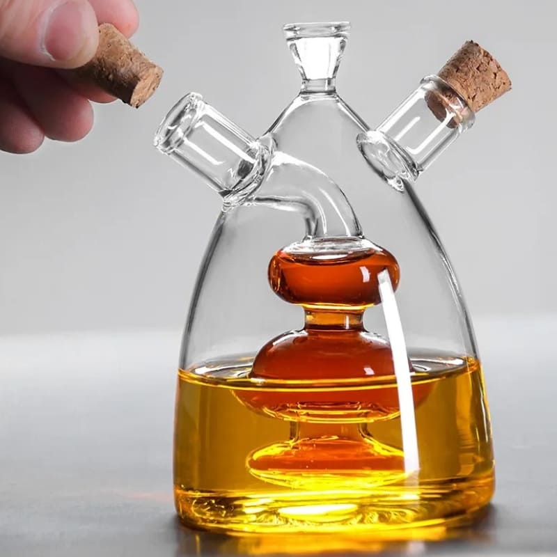 Glass Oil and Vinegar Bottle with Cork 2-in-1