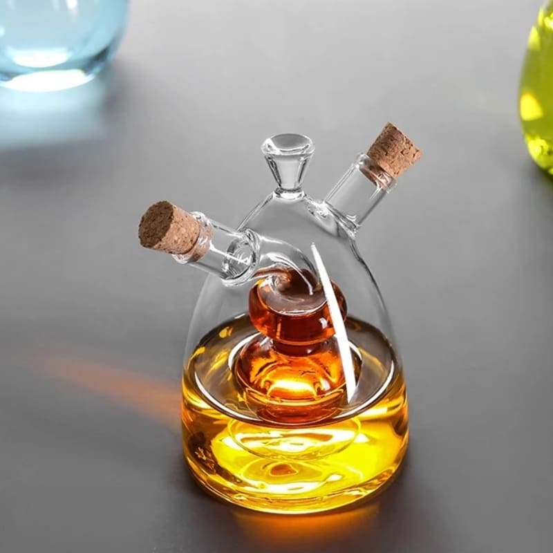 Glass Oil and Vinegar Bottle with Cork 2-in-1