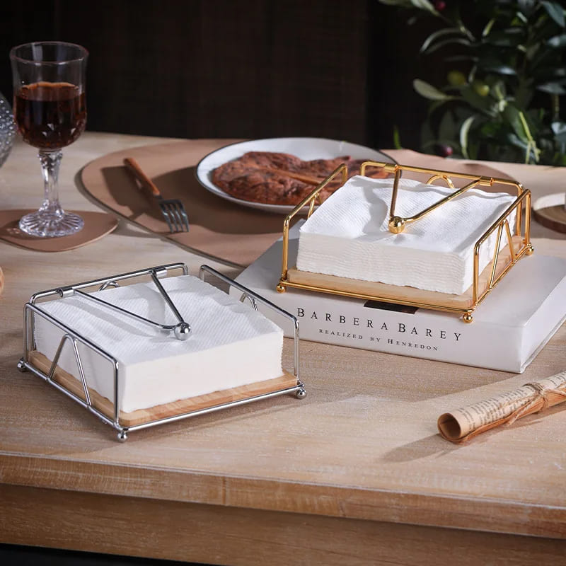 Luxury Modern Wooden Stainless Steel Table Napkin Holder