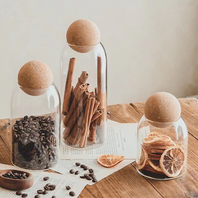 Borossalica Glass Jars with Cork Lid