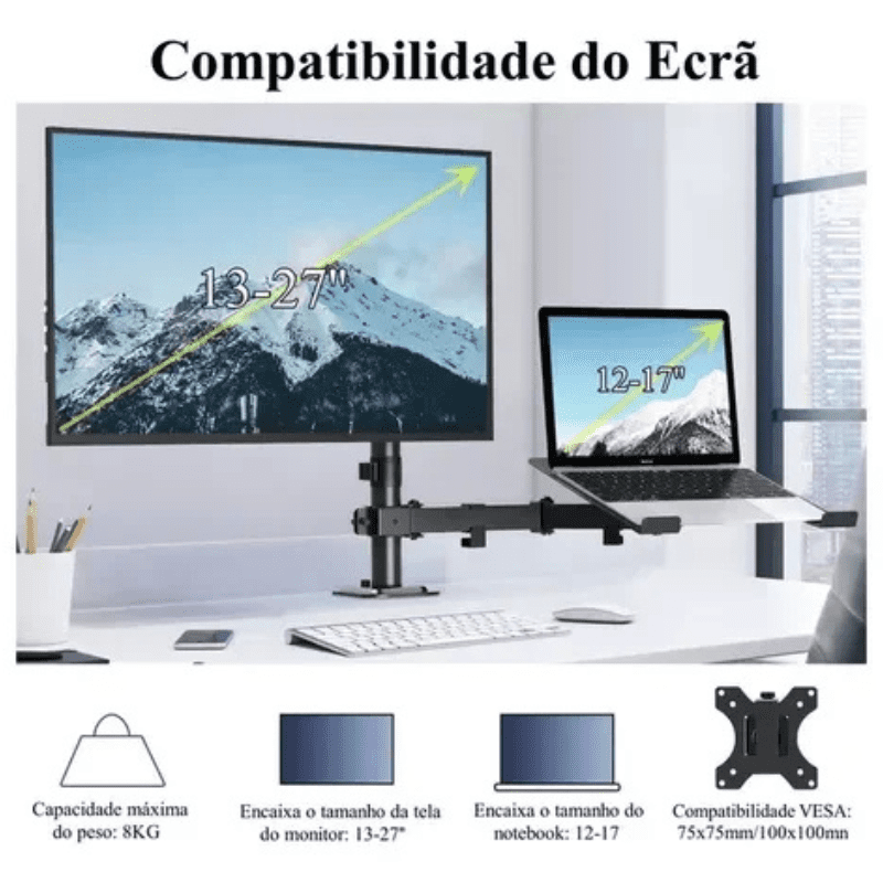 Articulating Monitor and Notebook Stand for Desk