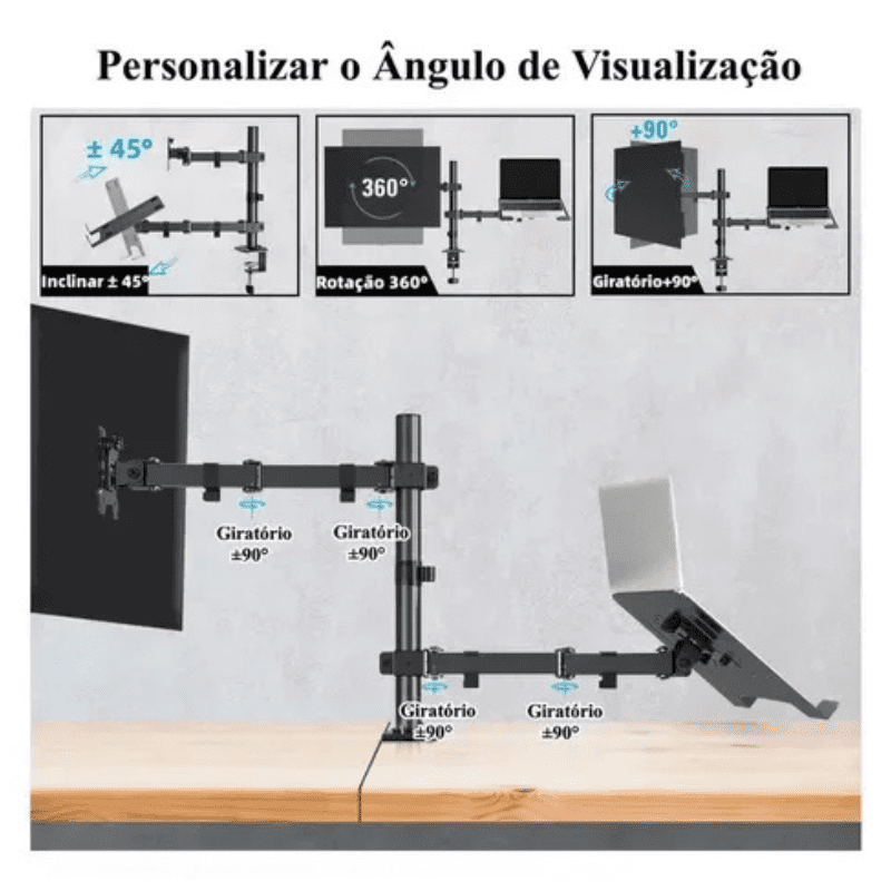 Articulating Monitor and Notebook Stand for Desk