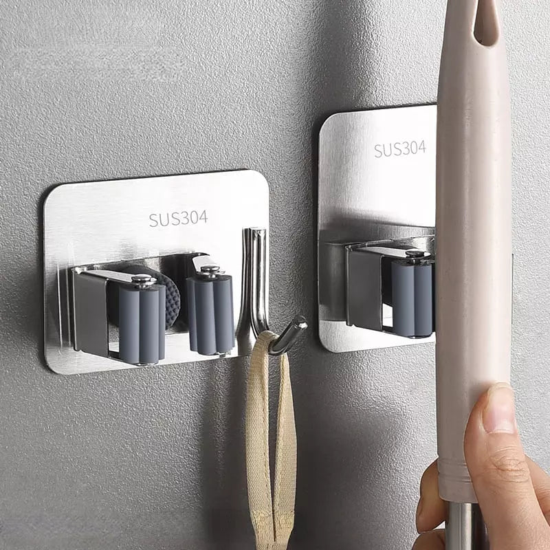Wall-Mounted Adhesive Broom Holder