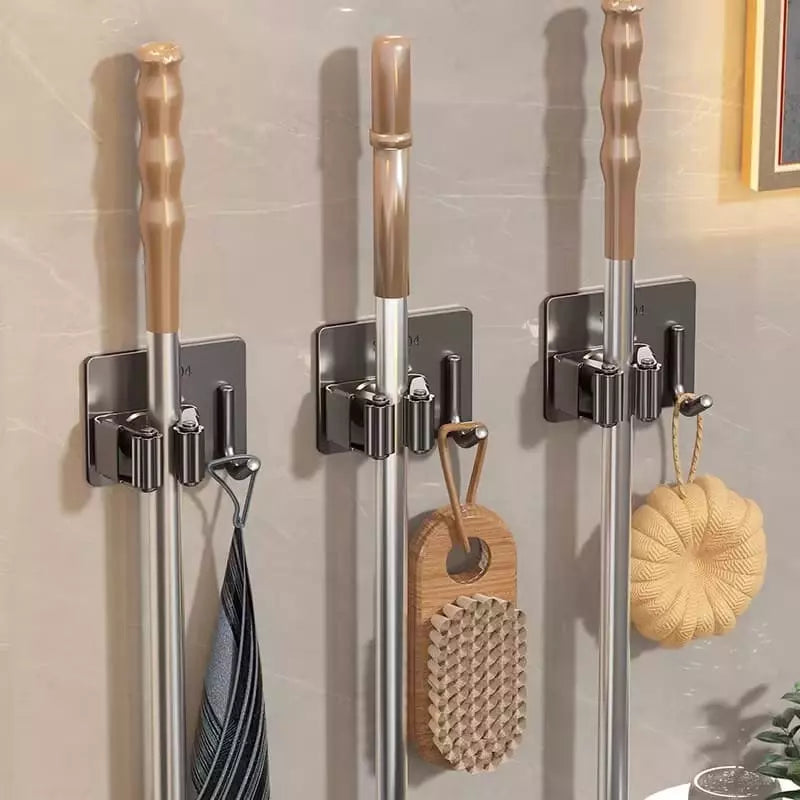 Wall-Mounted Adhesive Broom Holder