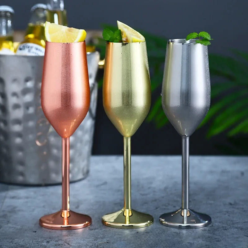 Colorful Champagne Flute Sparkling Wine Glass Stainless Steel Home Bar Polihousi