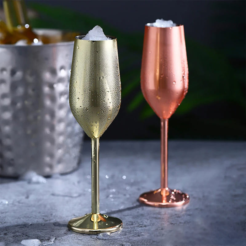 Colorful Champagne Flute Sparkling Wine Glass Stainless Steel Home Bar Polihousi