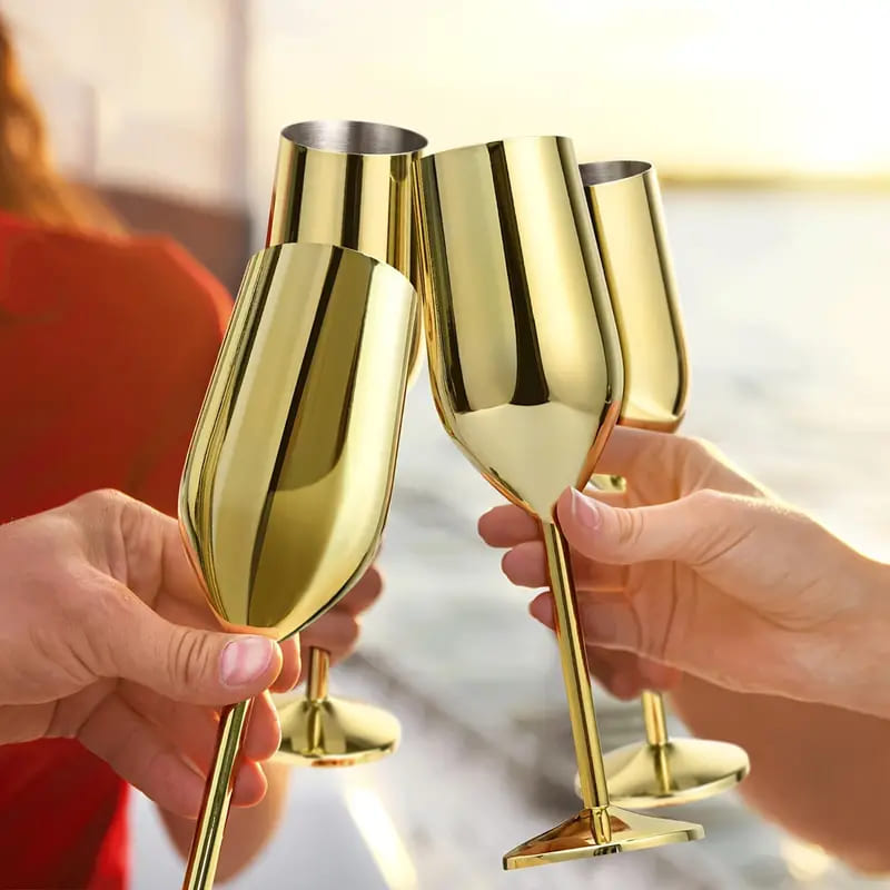 Colorful Champagne Flute Sparkling Wine Glass Stainless Steel Home Bar Polihousi