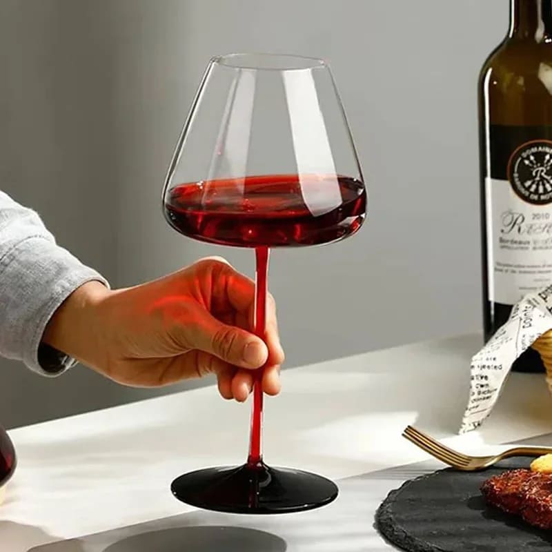 Red Stem Crystal Wine Glass Bar at Home